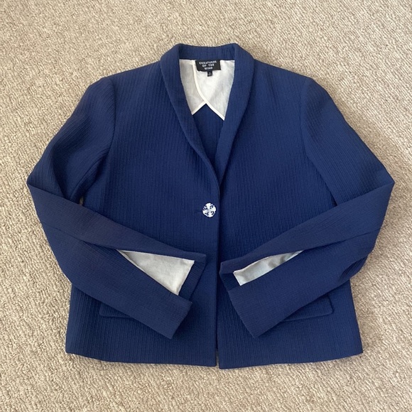 Creatures of the Wind Ribbed Navy Blue Blazer Jacket Split Bell Sleeve sz 2 - Picture 4 of 11